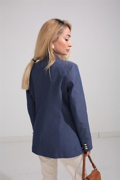 Denim Görünümlü Gold Düğme Detay Ceket