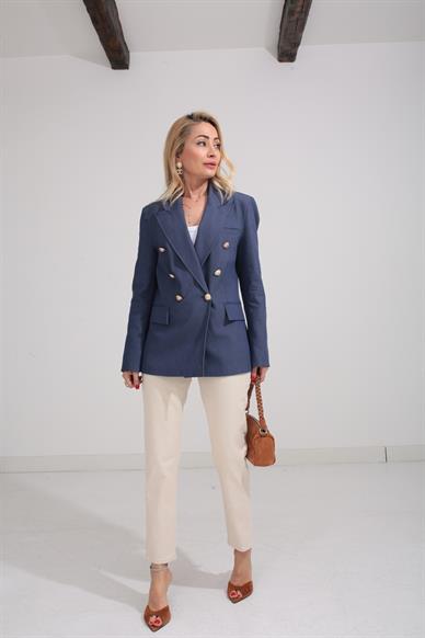 Denim Görünümlü Gold Düğme Detay Ceket