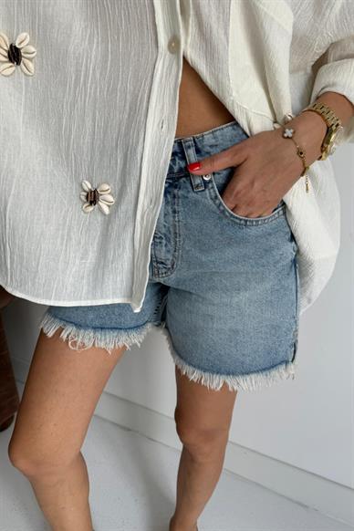 Deniz Kabuklu Ekru Oversize Gömlek