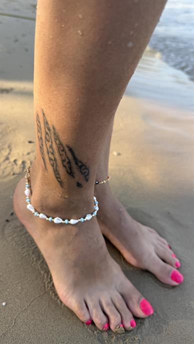 Deniz Kabuklu Mavi Boncuk Halhal