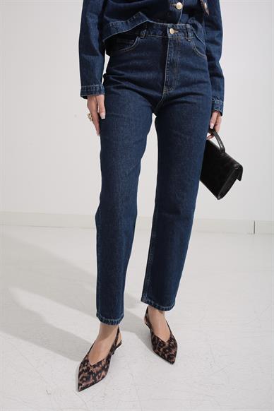 Deri Detay Crop Ceketli Jean Takım