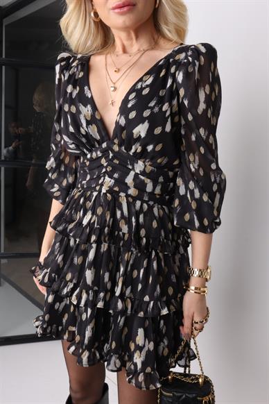 Derin V Yaka Katlı Şİfon Elbise