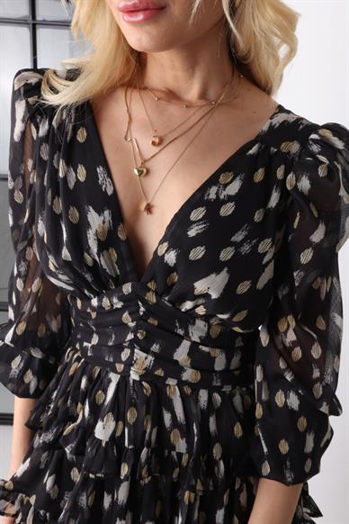 Derin V Yaka Katlı Şİfon Elbise