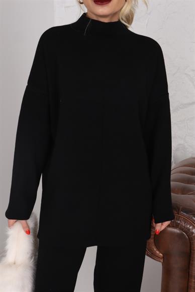 Dik Yaka Çelik Örgü Siyah Triko Takım