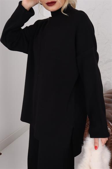 Dik Yaka Çelik Örgü Siyah Triko Takım