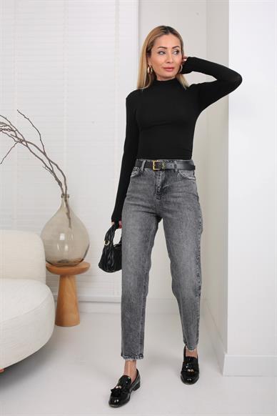 Dik Yaka Drapeli Siyah İnce Bluz