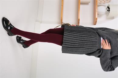 Dik Yaka Pileli Etekli Füme Triko Takım