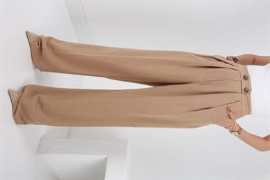 Düğme Detay Camel Keten Palazzo Pantolon