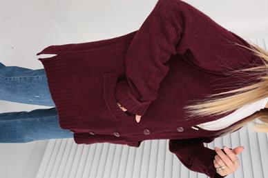 Düğme Detay Cepli Bordo Hırka