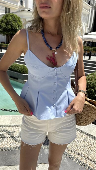 Düğmeli Bebe Mavi Pileli Bluz