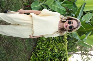 Düşük Kol Sarı Örme Keten Takım