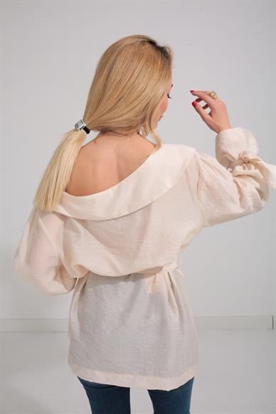 Düşük Omuz Bej Bluz