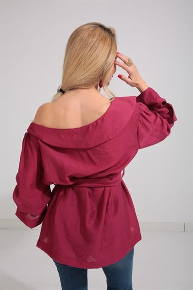 Düşük Omuz Bordo Bluz