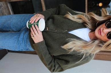 Düşük Omuz Düğme Detay Haki Hırka