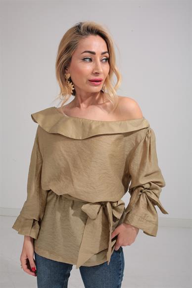 Düşük Omuz Haki Bluz