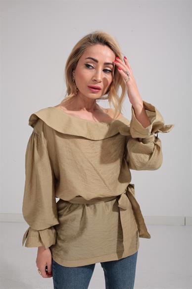 Düşük Omuz Haki Bluz