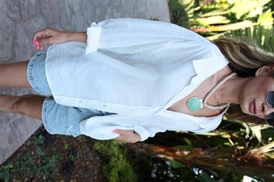 Düşük Omuz Oversize Ekru Gömlek