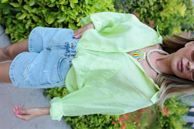 Düşük Omuz Oversize Neon  Gömlek