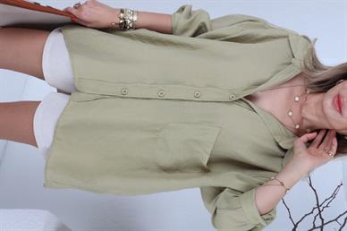 Düşük Omuzlu Oversize Haki Gömlek