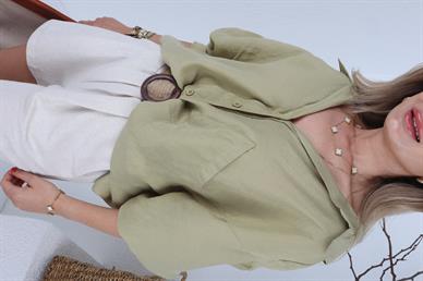 Düşük Omuzlu Oversize Haki Gömlek