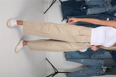 Düz Pile Şalvar Kesim Bej Pantolon