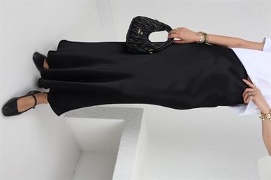 Düz Uzun Siyah Saten Etek