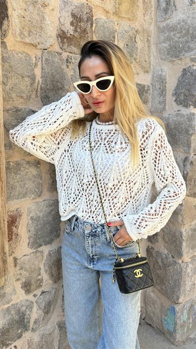 Ekru Ajurlu Triko Kazak