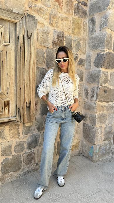 Ekru Ajurlu Triko Kazak