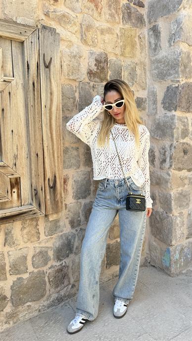 Ekru Ajurlu Triko Kazak