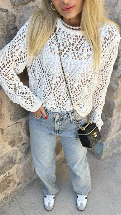 Ekru Ajurlu Triko Kazak