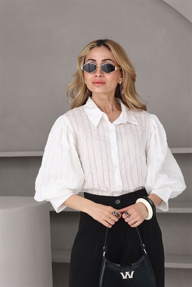 Ekru Balon Kol Gömlek