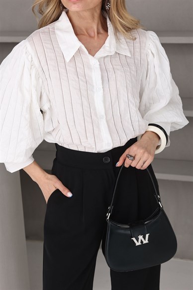 Ekru Balon Kol Gömlek