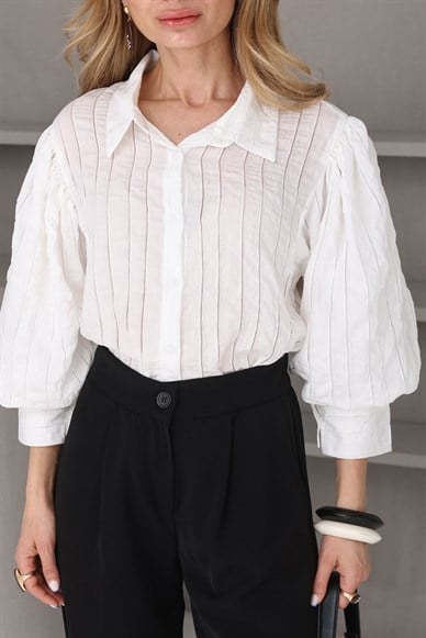 Ekru Balon Kol Gömlek