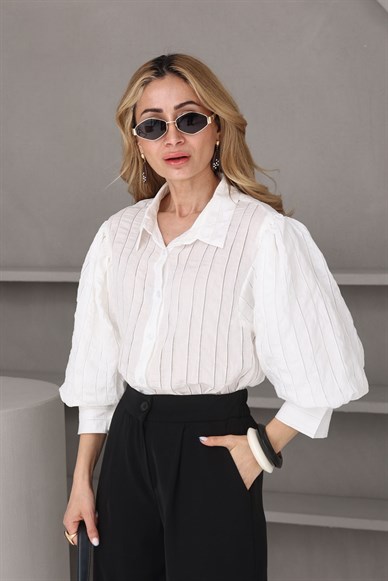 Ekru Balon Kol Gömlek