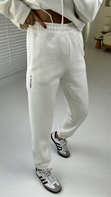 Ekru Benji Nakışlı Kapişonlu Eşofman Takım