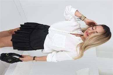 Ekru Çizgili Simli Gömlek