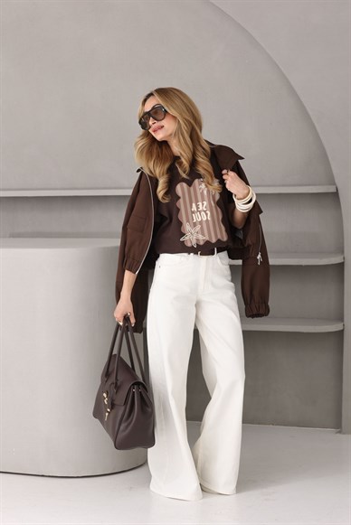 Ekru Geniş Paça Jean(4858-101)