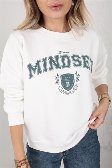 Ekru Mindset Baskılı Sweatshirt