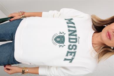 Ekru Mindset Baskılı Sweatshirt
