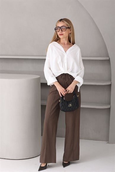 Ekru Önü Düğümlü Tensel Gömlek