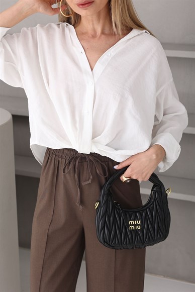 Ekru Önü Düğümlü Tensel Gömlek