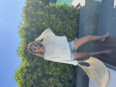 Ekru Oya Desenli Triko Kazak