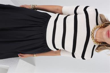 Ekru Siyah Çizgili Mevsimlik Triko