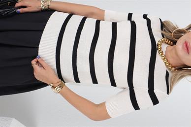 Ekru Siyah Çizgili Mevsimlik Triko