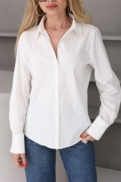 Ekru Slim Fit Gömlek