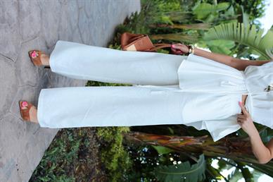 Ekru Yeleği Yırtmaçlı Keten Takım