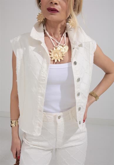 Ekru Yelekli Denim Takım