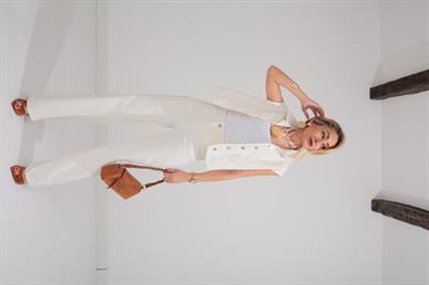 Ekru Yelekli Denim Takım