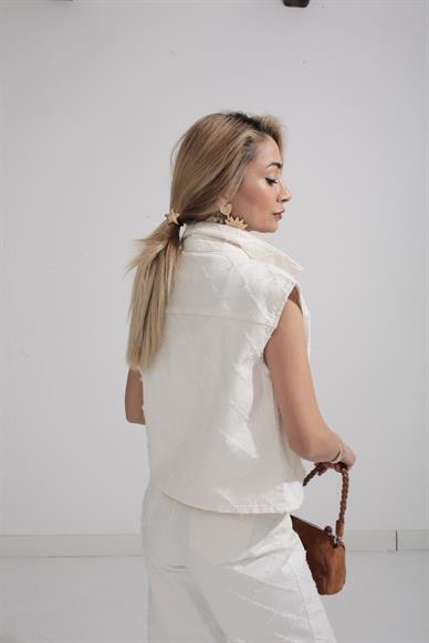 Ekru Yelekli Denim Takım