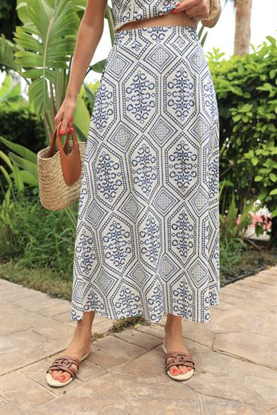 Etnik Desen Baskılı Güpürlü Keten Takım